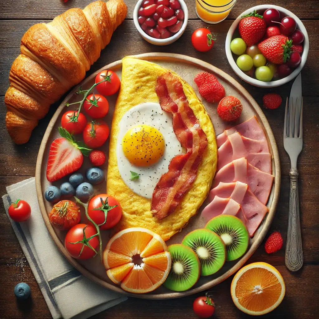 Завтрак с беконом и томатами
